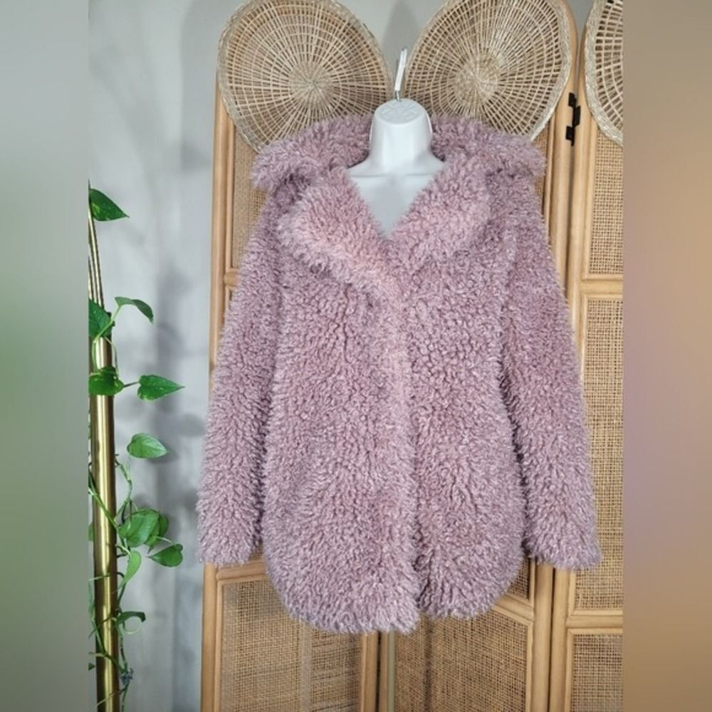 Teddy Faux sheep fur Coat Women S/M Pink Shaggy Jacket - Picture 4 of 16